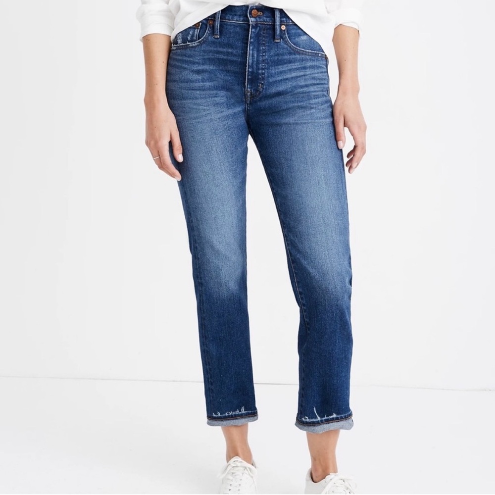 Madewell Mid-Rise Classic Straight Jeans‎ Medium Wash Raw Hem 25